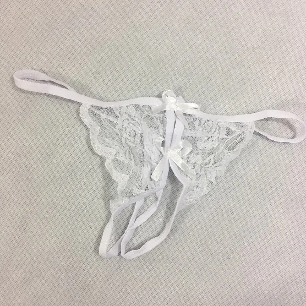 Lace Open Crotch G Strings Thong White One Size